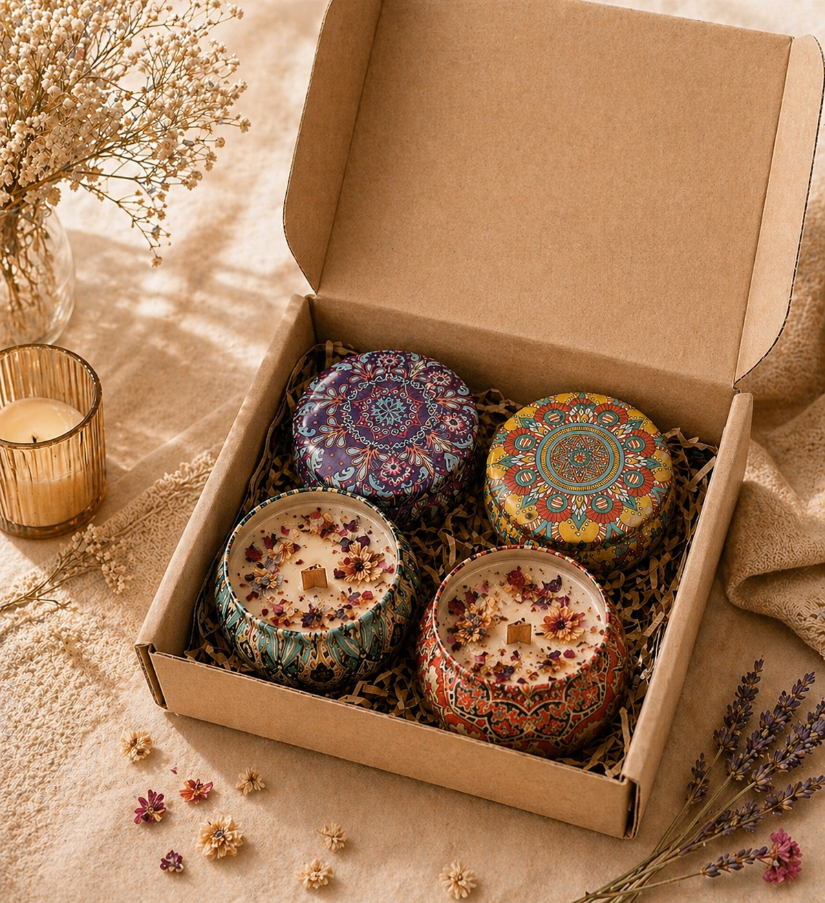 Coffret 4 Bougies Parfumées Naturelles